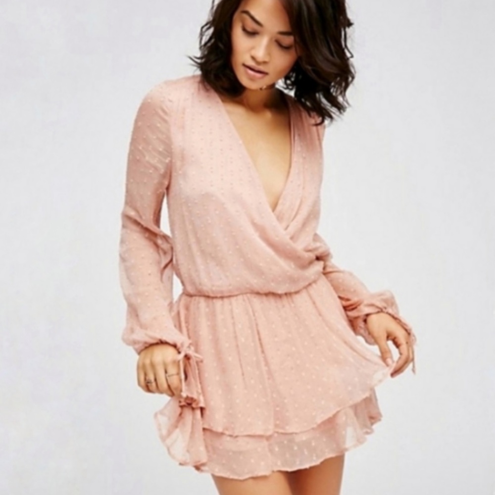 Free People Blush Daliah Swiss Dot Mini Dress